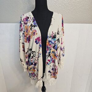 Umgee Womens Floral Kimono Fringe Style Cardigan Sz Large Boho Cottage Core U435